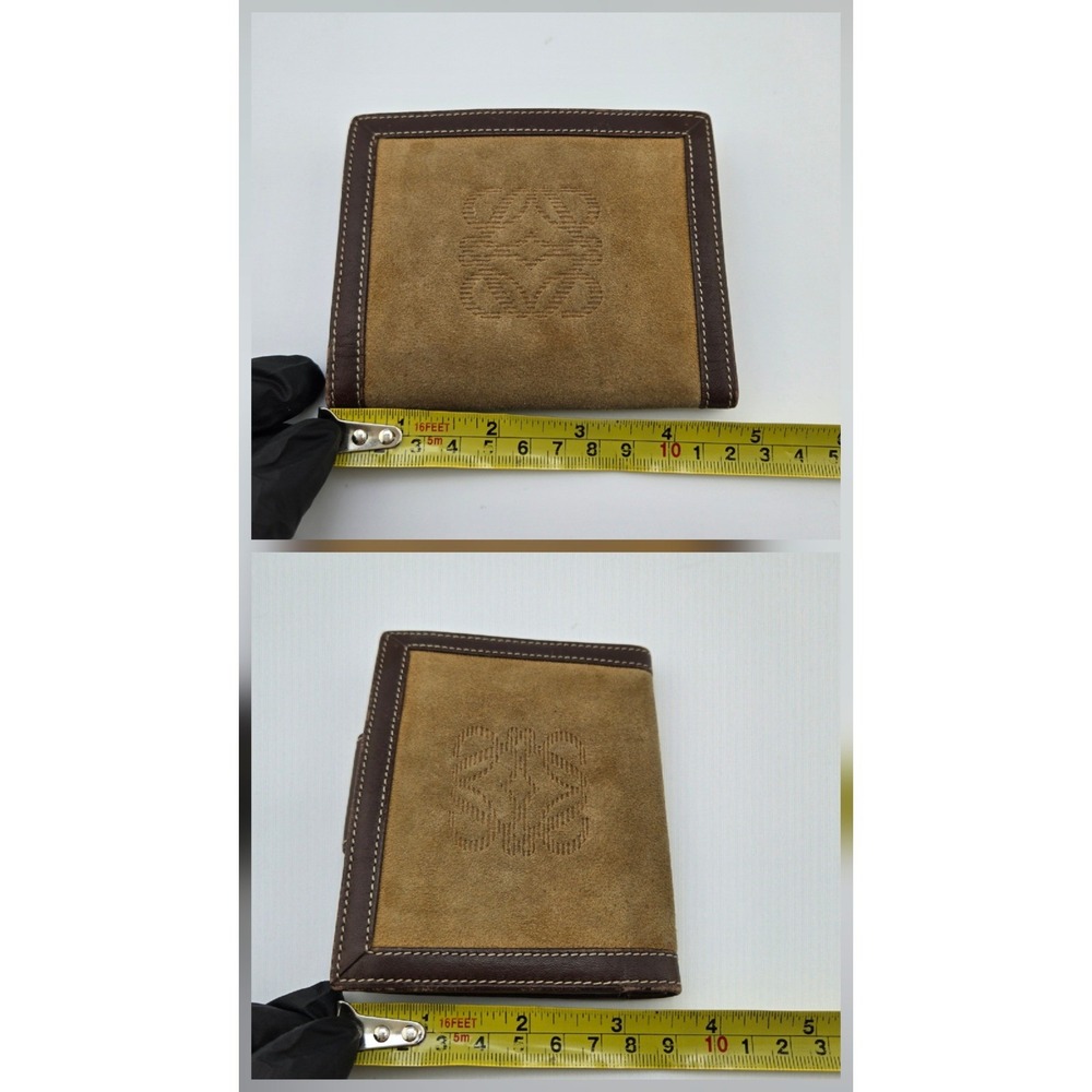Loewe Bifold Wallet Suede Leather Tan Brown Anagram Logo Made in Spain - Picture 8 of 10